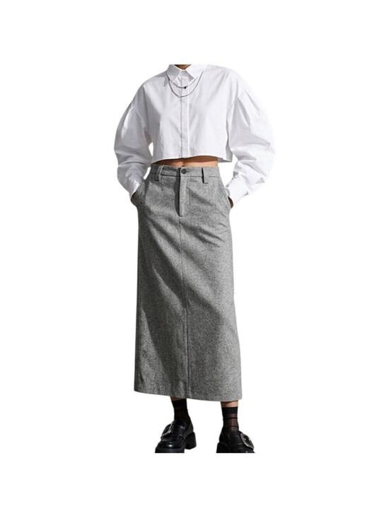 Vintage Dresses & Skirts - Vintage 90s minimalist wool blend black white straight tweed maxi skirt 6